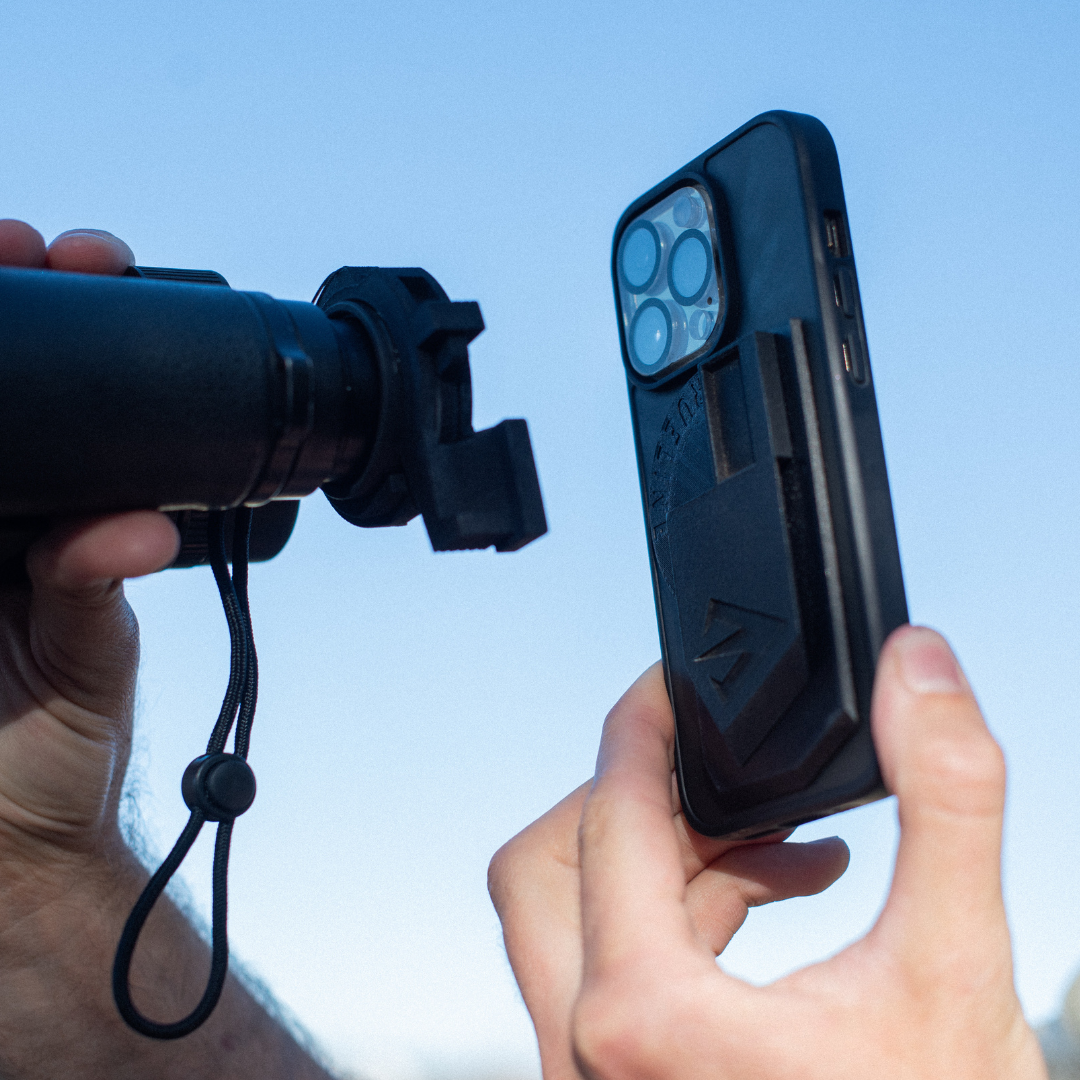 TrueLine universal digiscoping adapter mounted on binoculars